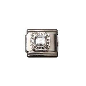 Italian Charmlink Square Cubic‎ Zirconia Charm for Bracelet 9mm